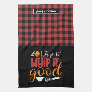Funny Baker Pun Whip It Good Red Plaid Pattern Kitchen Towel