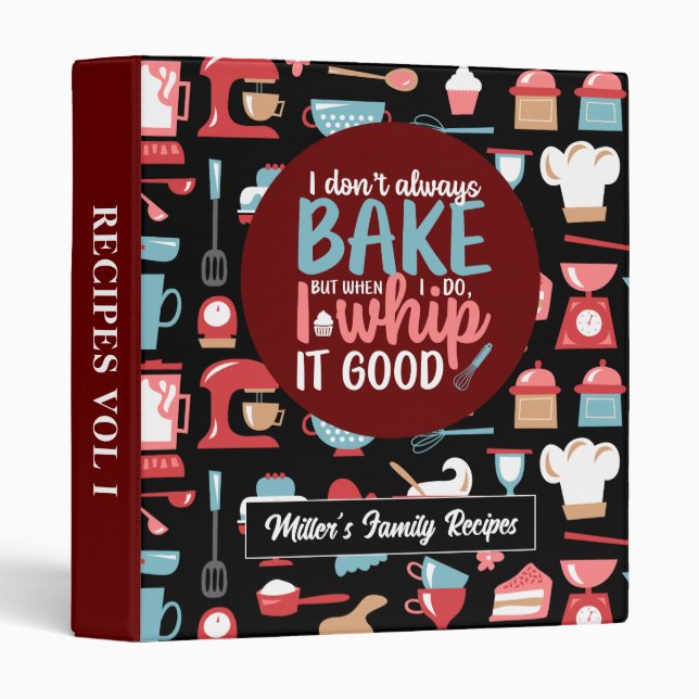 Funny Baker Whip It Good Retro Baking Pattern Binder (Front/Spine)