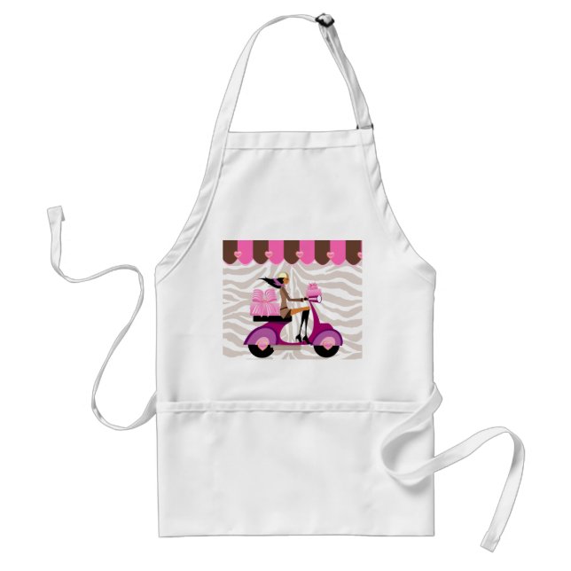 Funny Bakery Boxes Scooter Girl Zebra Apron (Front)