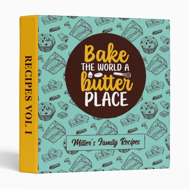 Funny Baking Bakery Recipe Dessert Food Pattern Binder (Front/Spine)