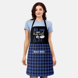 Funny Baking Bread Black Blue Plaid Pattern Apron