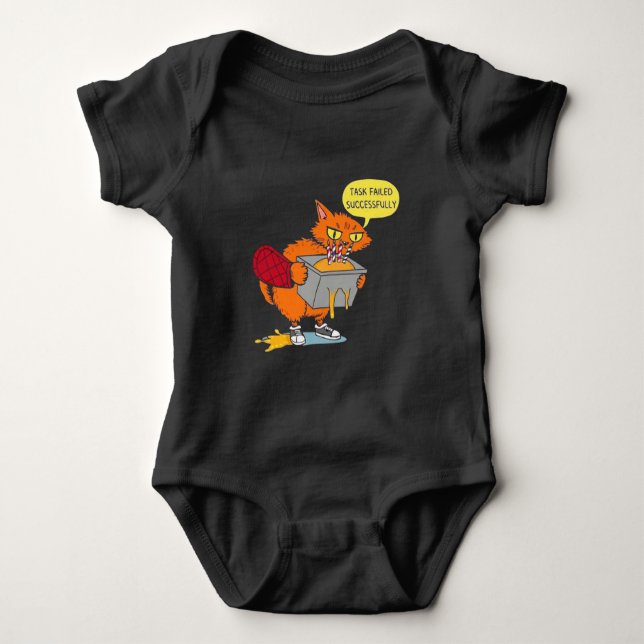 Funny Baking Cat: Task Failed Successfully Sticker Baby Bodysuit (Front)