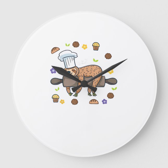 Funny Baking Gifts - Sloth Baker Cupcake Lover - B Large Clock (Front)