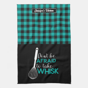 Funny Baking Pun Baker Take Whisk Plaid Pattern Kitchen Towel
