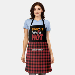 Funny Baking Pun Drop It Black Red Plaid Pattern Apron