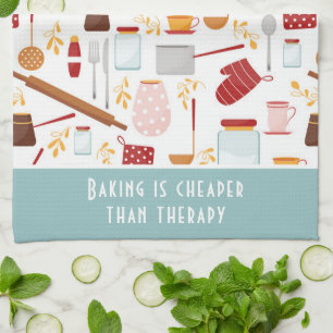 Funny Baking Saying Modern Kitchen Blue Towel
