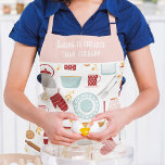 Funny Baking Saying Modern Kitchen Pink Apron<br><div class="desc">Funny Baking Saying Modern Kitchen Pink Apron features a colourful kitchen themed pattern with the editable text "Baking is cheaper than therapy" in modern script typography. Perfect gift for Christmas,  birthday,  Mother's Day and for those that enjoy baking an cooking. Designed by ©Evco Studio www.zazzle.com/store/evcostudio</div>