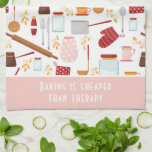 Funny Baking Saying Modern Kitchen Pink Kitchen Towel<br><div class="desc">Funny Baking Saying Modern Kitchen Pink Kitchen Towel Tea Towel features a colourful kitchen themed pattern with the editable text "Baking is cheaper than therapy" in modern script typography. Perfect gift for those who enjoy baking, cooking and being in the kitchen for Christmas, birthday, Mother's Day and for those that...</div>
