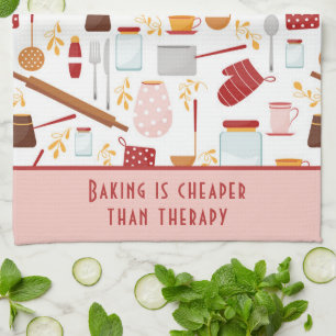 Funny Baking Saying Modern Kitchen Pink Towel