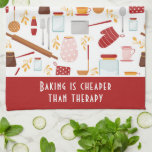 Funny Baking Saying Modern Kitchen Red Kitchen Towel<br><div class="desc">Funny Baking Saying Modern Kitchen Red Kitchen Towel Tea Towel features a colourful kitchen themed pattern with the editable text "Baking is cheaper than therapy" in modern script typography. Perfect gift for those who enjoy baking, cooking and being in the kitchen for Christmas, birthday, Mother's Day and for those that...</div>