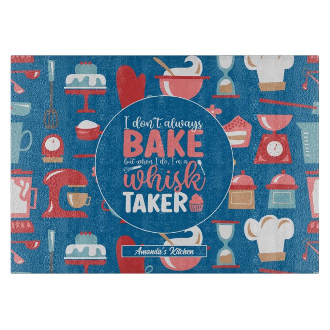 Funny Baking Whisk Taker Cool Retro Baker Pattern Cutting Board (Front)