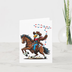 Funny Bald Eagle Cowboy Horseback Riding Swinging Card