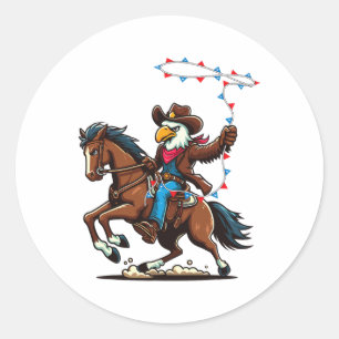 Funny Bald Eagle Cowboy Horseback Riding Swinging  Classic Round Sticker
