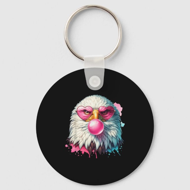 Funny Bald Eagle Cute Eagle With Nk Gles And Bubbl Keychain (Front)