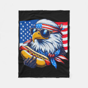 Funny Bald Eagle Hotdog American Flag 4th Of July  Fleece Blanket
