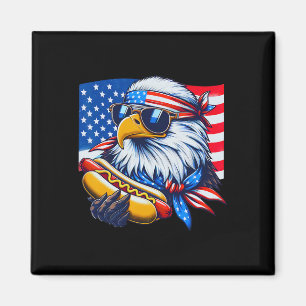 Funny Bald Eagle Hotdog American Flag 4th Of July  Magnet