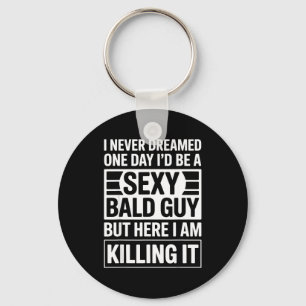 Funny Bald Man Art For Men Boys Bald Dad Bald Guy  Keychain