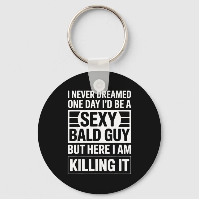 Funny Bald Man Art For Men Boys Bald Dad Bald Guy  Keychain (Front)