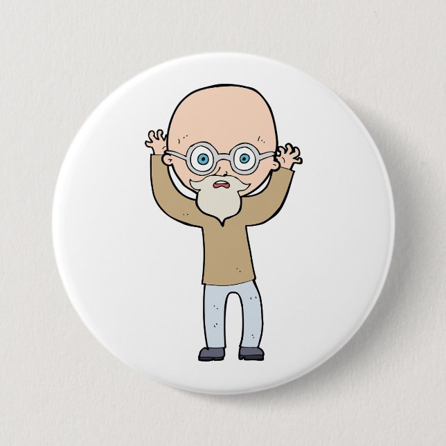 Funny Bald Quirky Old Man with Beard 3 Inch Round Button (Front)