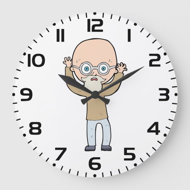 Funny Bald Quirky Old Man with Beard Large Clock (Front)