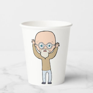 Funny Bald Quirky Old Man with Beard Paper Cups