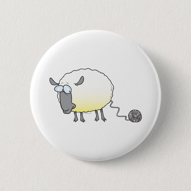 funny ball of yarn cloned sheep cartoon 2 inch round button (Front)