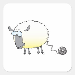 funny ball of yarn cloned sheep cartoon square sticker
