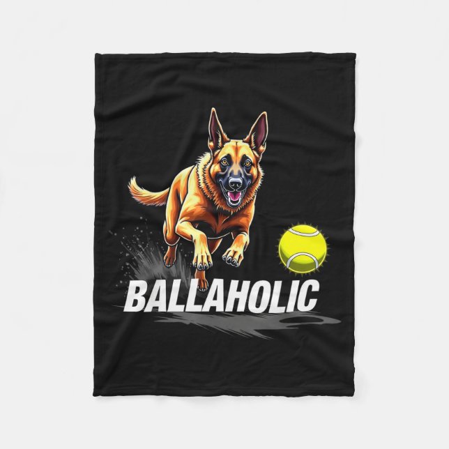 Funny Ballaholic Belgian Shepherd Dog Chasing Mali Fleece Blanket (Front)