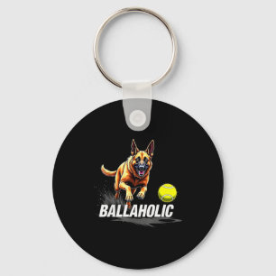 Funny Ballaholic Belgian Shepherd Dog Chasing Mali Keychain