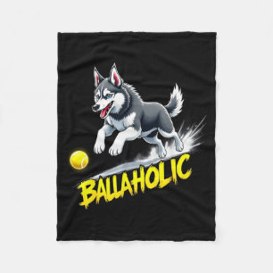 Funny Ballaholic Siberian Husky Dog Chasing Ball Fleece Blanket