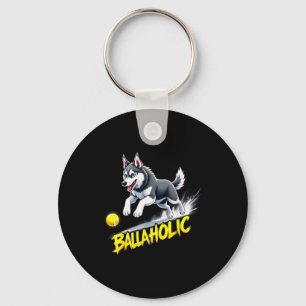 Funny Ballaholic Siberian Husky Dog Chasing Ball  Keychain