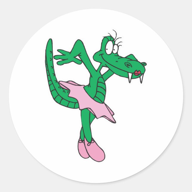 funny ballerina alligator classic round sticker (Front)