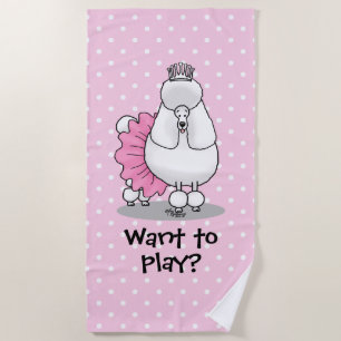 Funny Ballet Ballerina Princess Poodle Dog (white) Beach Towel
