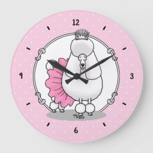 Funny Ballet Ballerina Princess Poodle Dog (white) Large Clock