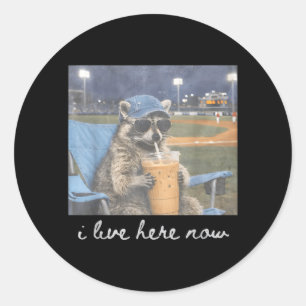 Funny Ballfield Baseball Raccoon Ice Coffee Live Classic Round Sticker