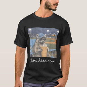 Funny Ballfield Baseball Raccoon Ice Coffee Live T-Shirt