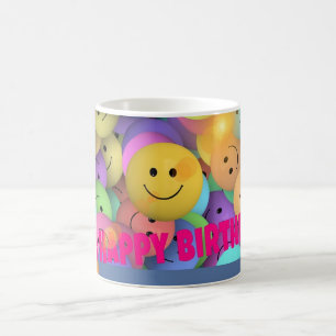 Funny Balloon Smiling Faces Happy Birthday Wishes Coffee Mug