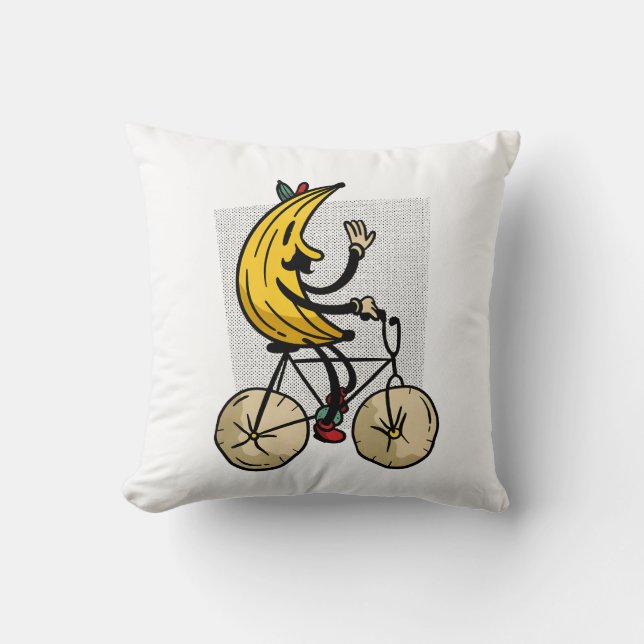 Funny Banana Biker Cartoon Design Throw Pillow (Front)