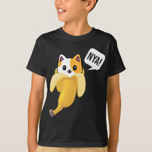 Funny Banana Cat Nya Cute Cat Kitten Banana Fruit  T-Shirt