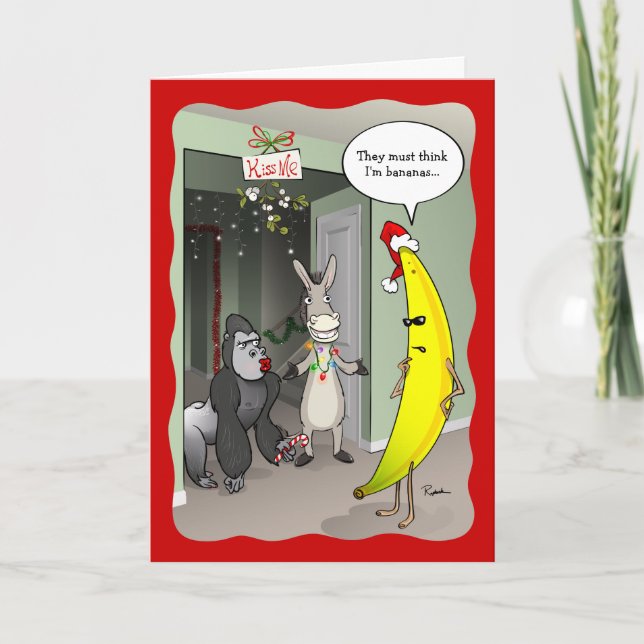 Funny Banana Crazy Awesome Mistletoe Christmas Holiday Card (Front)