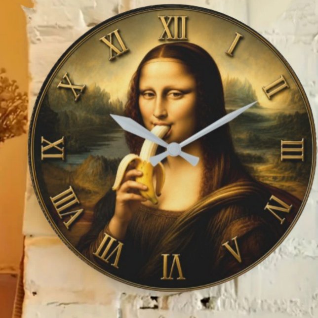 Funny Banana Mona Lisa  Large Clock (Creator Uploaded)