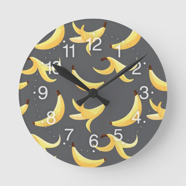 Funny Banana Party pattern colourful - editable Round Clock (Front)