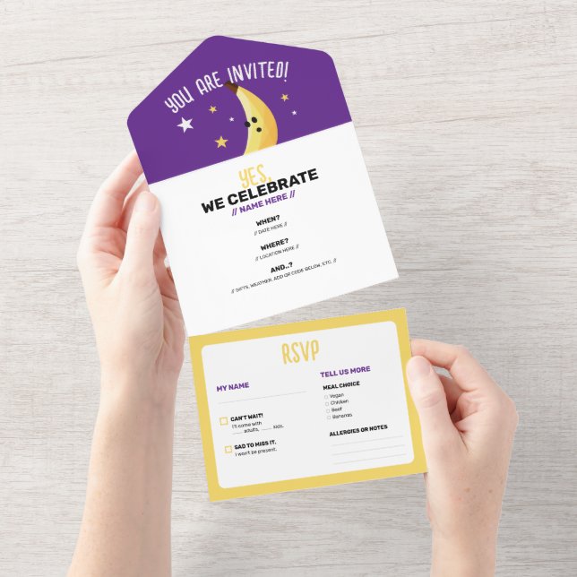 Funny Banana Pun Party pattern colourful - editabl All In One Invitation (Tearaway)