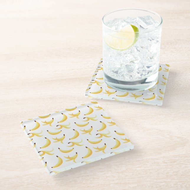 Funny Banana Pun Party pattern colourful - editabl Glass Coaster (Angled)