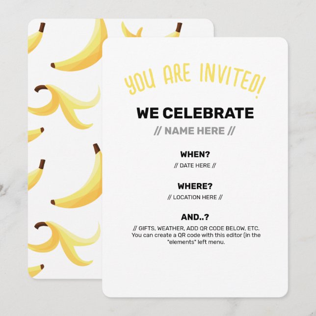 Funny Banana Pun Party pattern colourful - editabl Invitation (Front/Back)