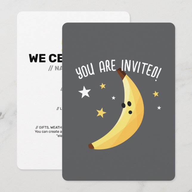 Funny Banana Pun Party pattern colourful - editabl Invitation (Front/Back)