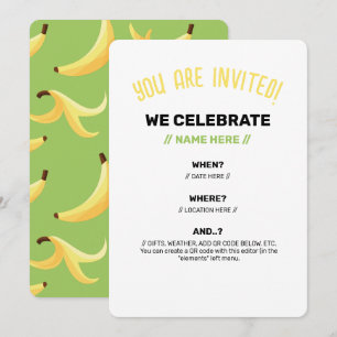 Funny Banana Pun Party pattern colourful - editabl Invitation