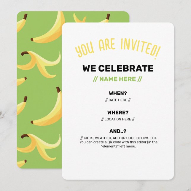 Funny Banana Pun Party pattern colourful - editabl Invitation (Front/Back)