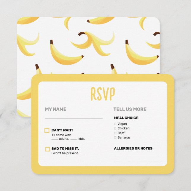 Funny Banana Pun Party pattern colourful - editabl RSVP Card (Front/Back)