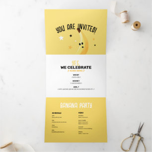 Funny Banana Pun Party pattern colourful - editabl Tri-Fold Invitation